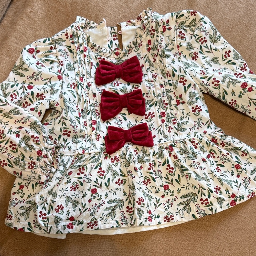Tommy Bahama Holiday Floral Tunic with Red Velvet Bows
